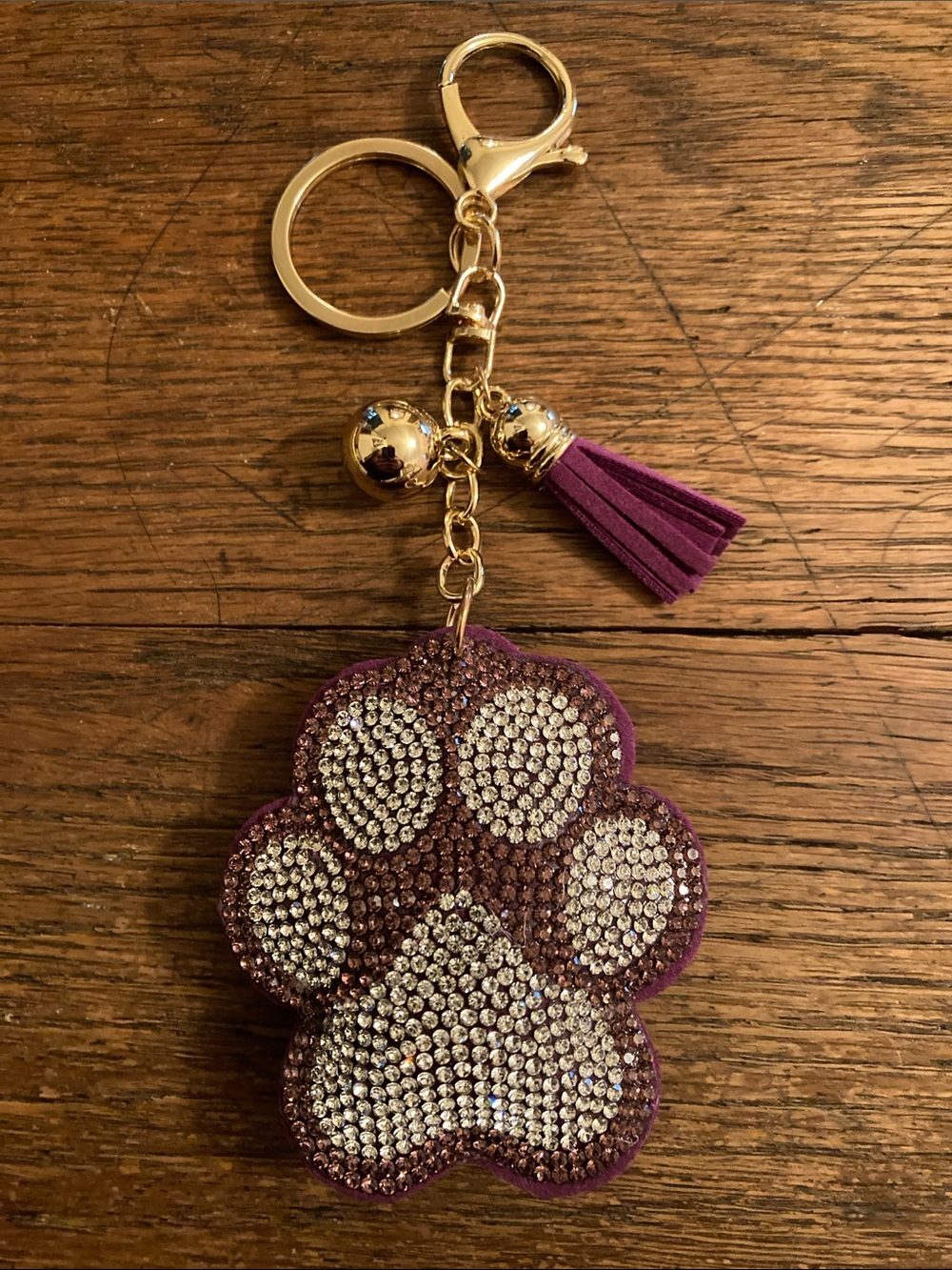 Paw Print Purple Purse Charm/Keychain Rhinestone Gold Tone NWOT